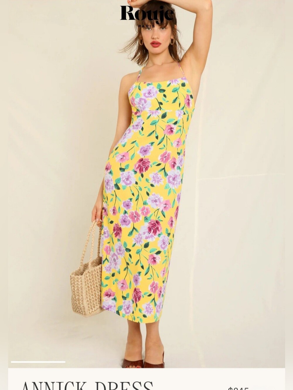 Rouje Yellow Floral Slip Dress with Pastel Blooms Sz 42
